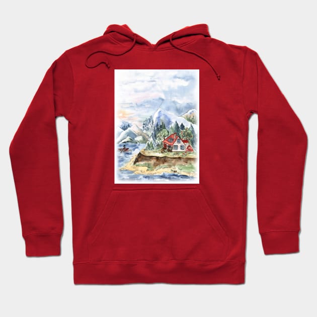 Mountain Landscape Watercolor painting Hoodie by Flowersforbear